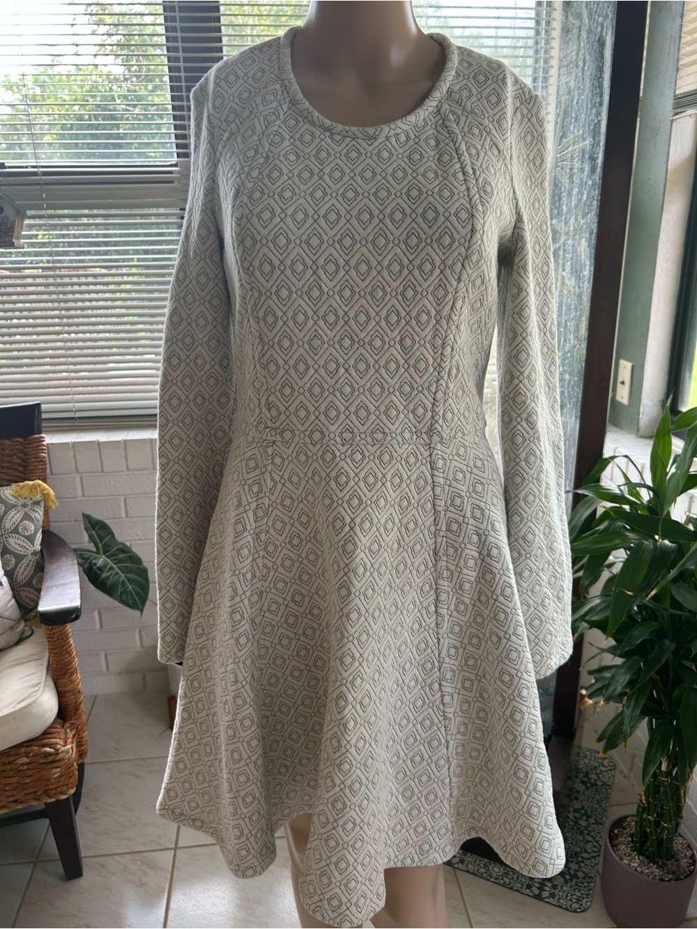 Cut25 by Yigal Azrouel Ivory Textured Long-Sleeve Fit & Flare Dress